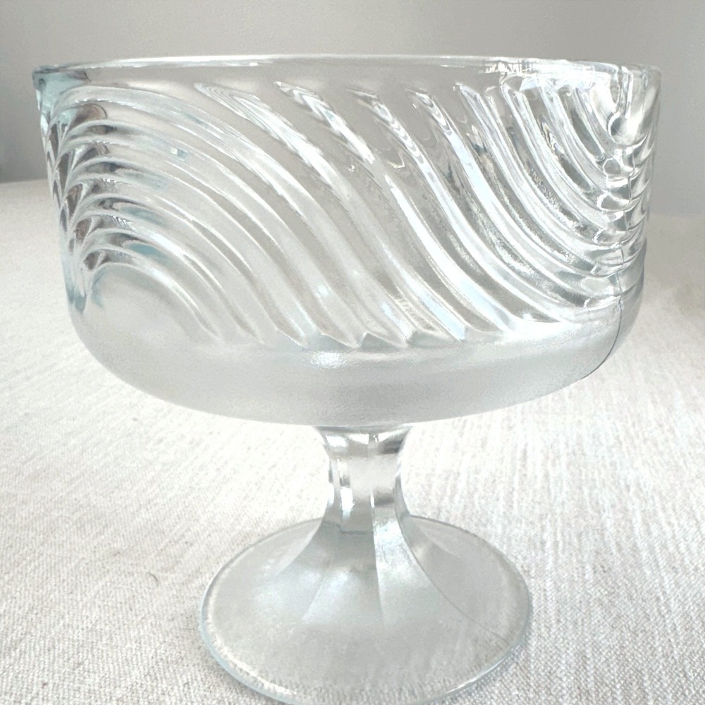 H.O. Brody Cleveland Ohio Vintage Frosted‎ Glass Pedestal Bowl Swirl Pattern